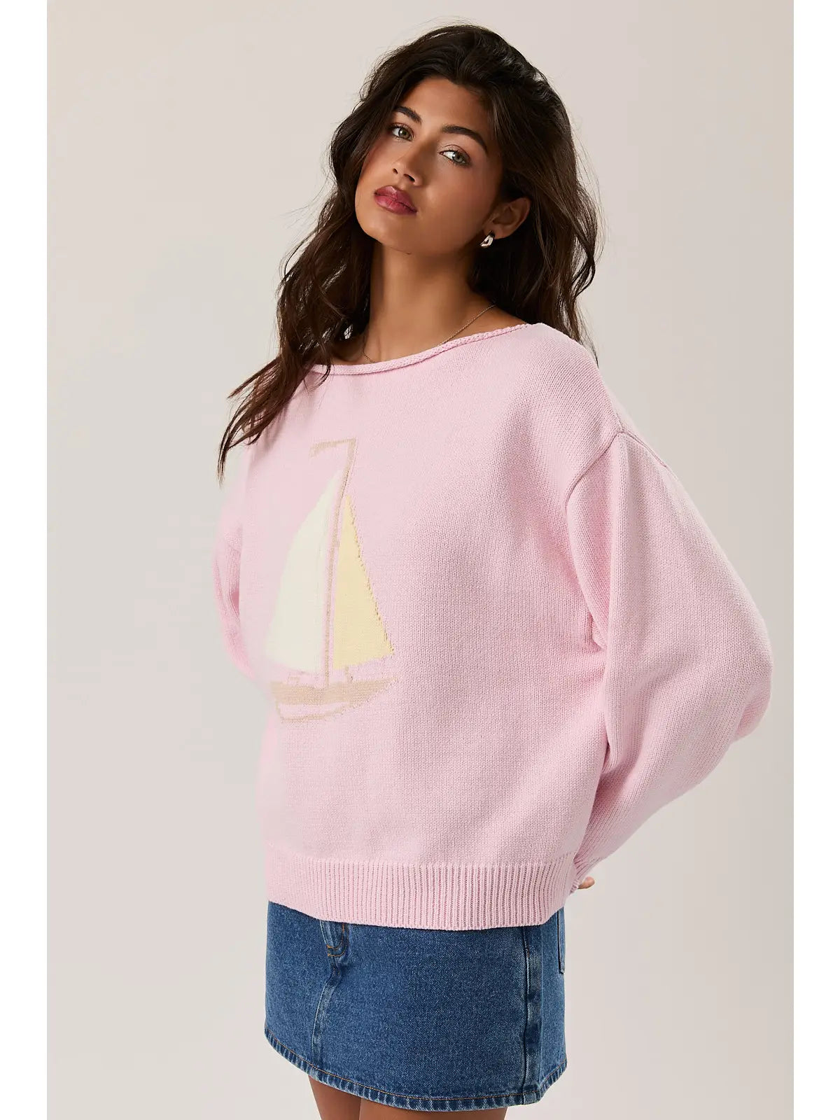 Boat Neck Sail Sweater -  Baby Pink