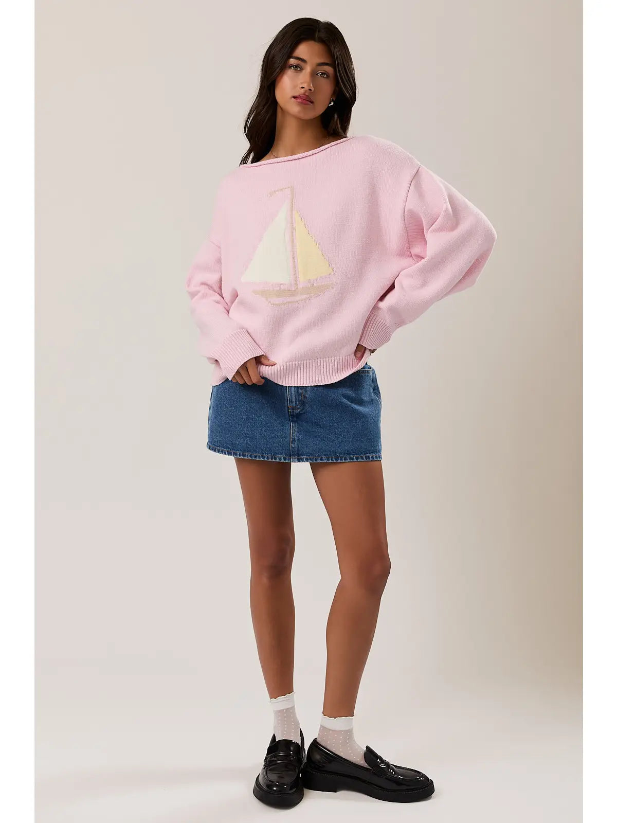 Boat Neck Sail Sweater -  Baby Pink