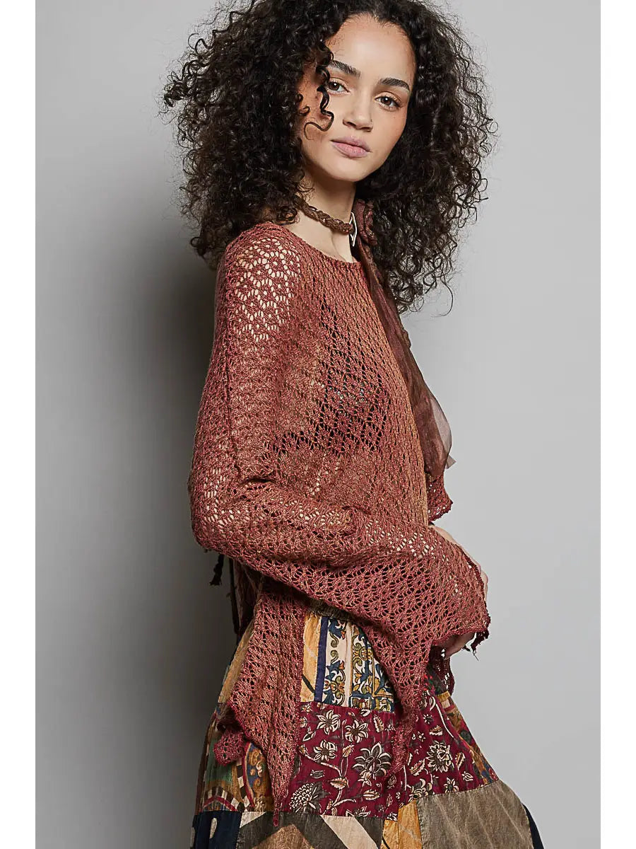 Raw Edge Solid Knit Top - Brick