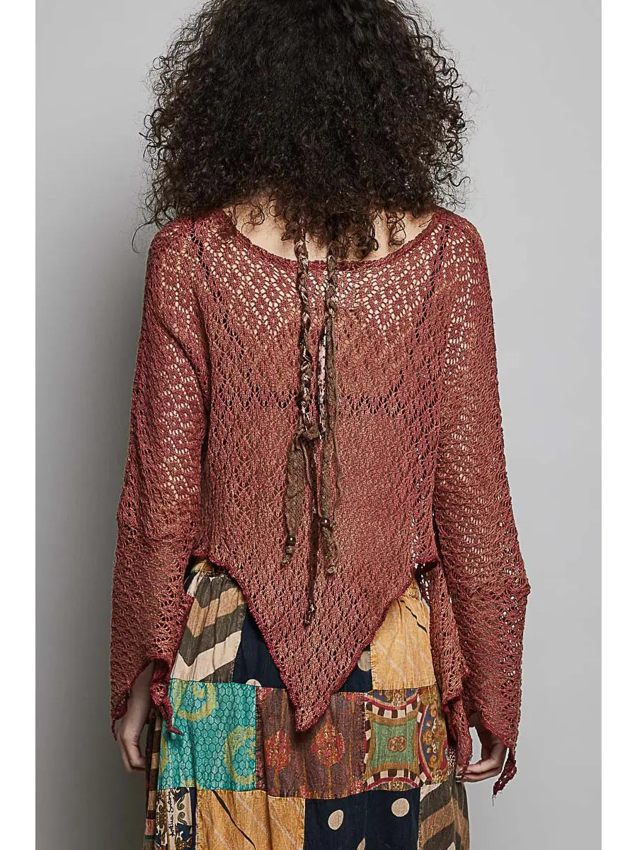 Raw Edge Solid Knit Top - Brick
