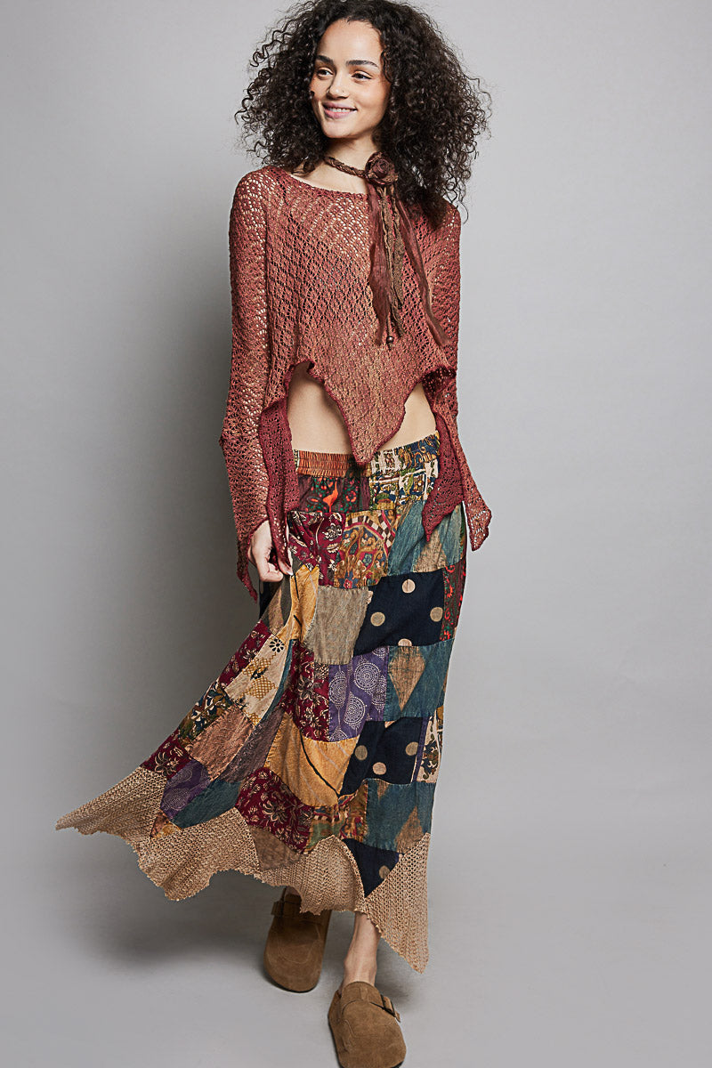 Raw Edge Solid Knit Top - Brick