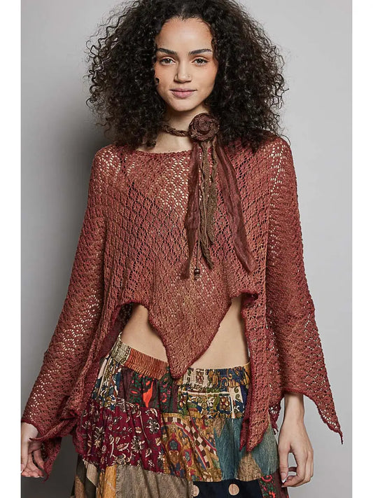Raw Edge Solid Knit Top - Brick