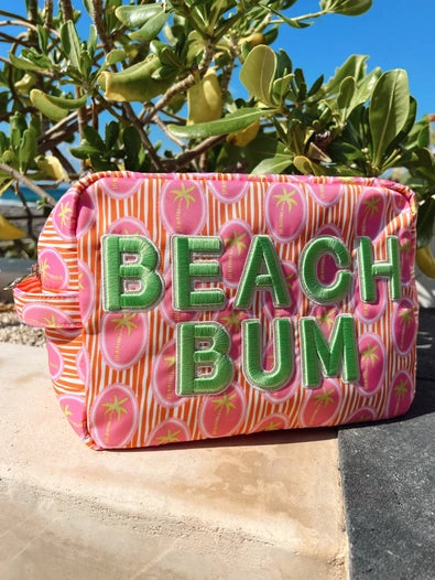 "Beach Bum" XL Pink Palms Pouch