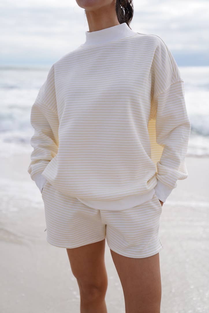 Baby Yellow and White Big Striped Mockneck Sweatshirt: Baby Yellow/White Big Stripes / Large