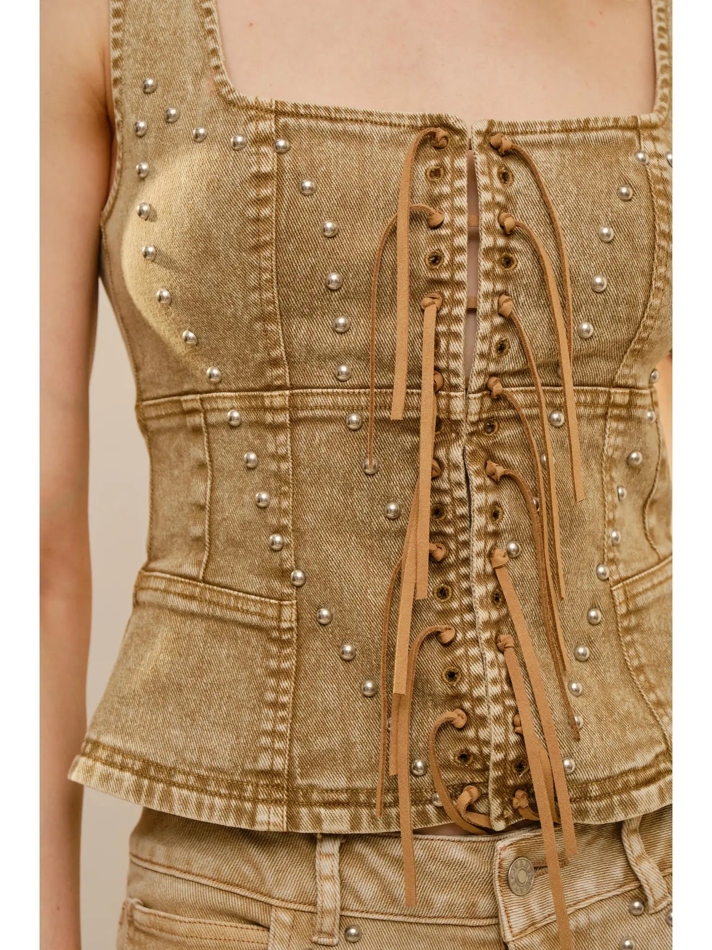 Studded Fringe Denim Vest