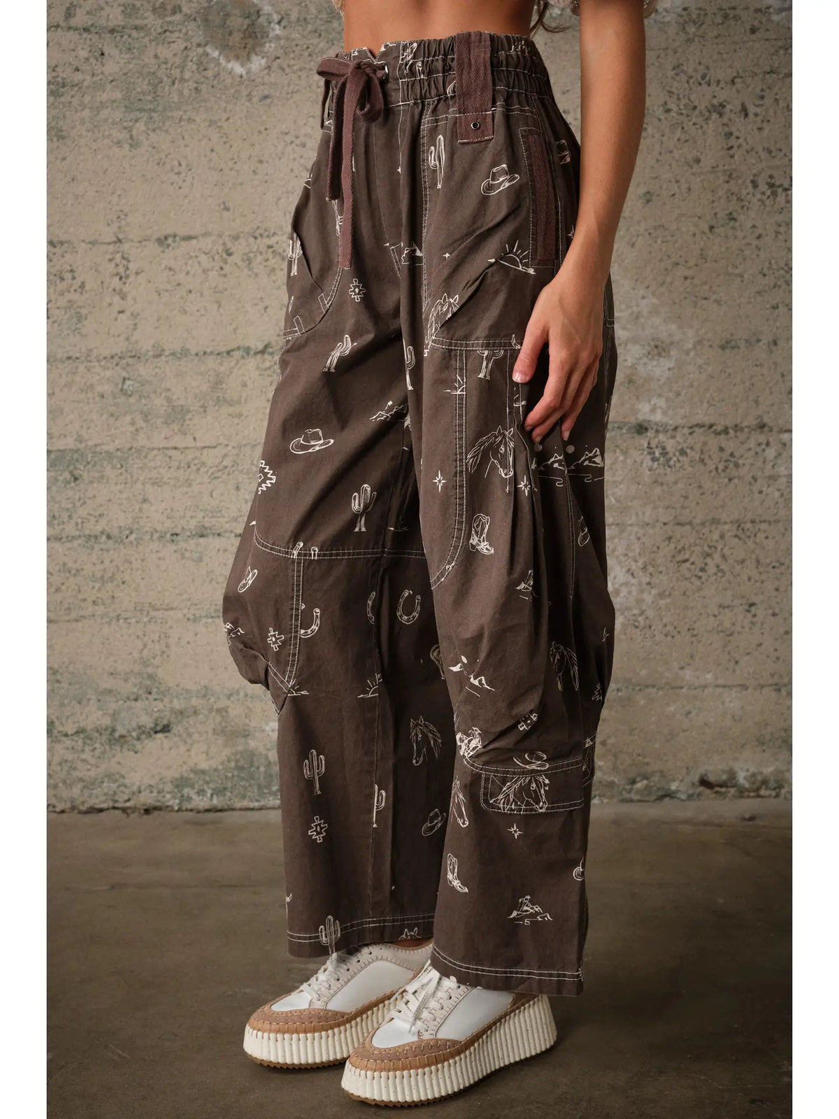 Western Print Cotton Cargo Pants