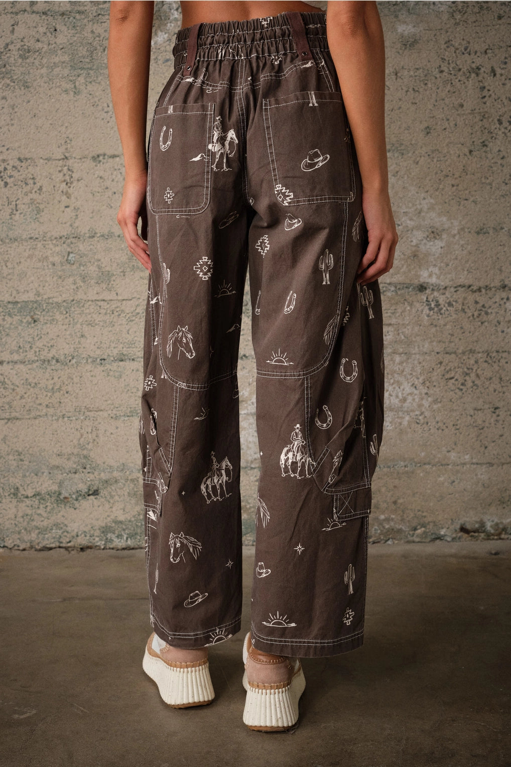 Western Print Cotton Cargo Pants