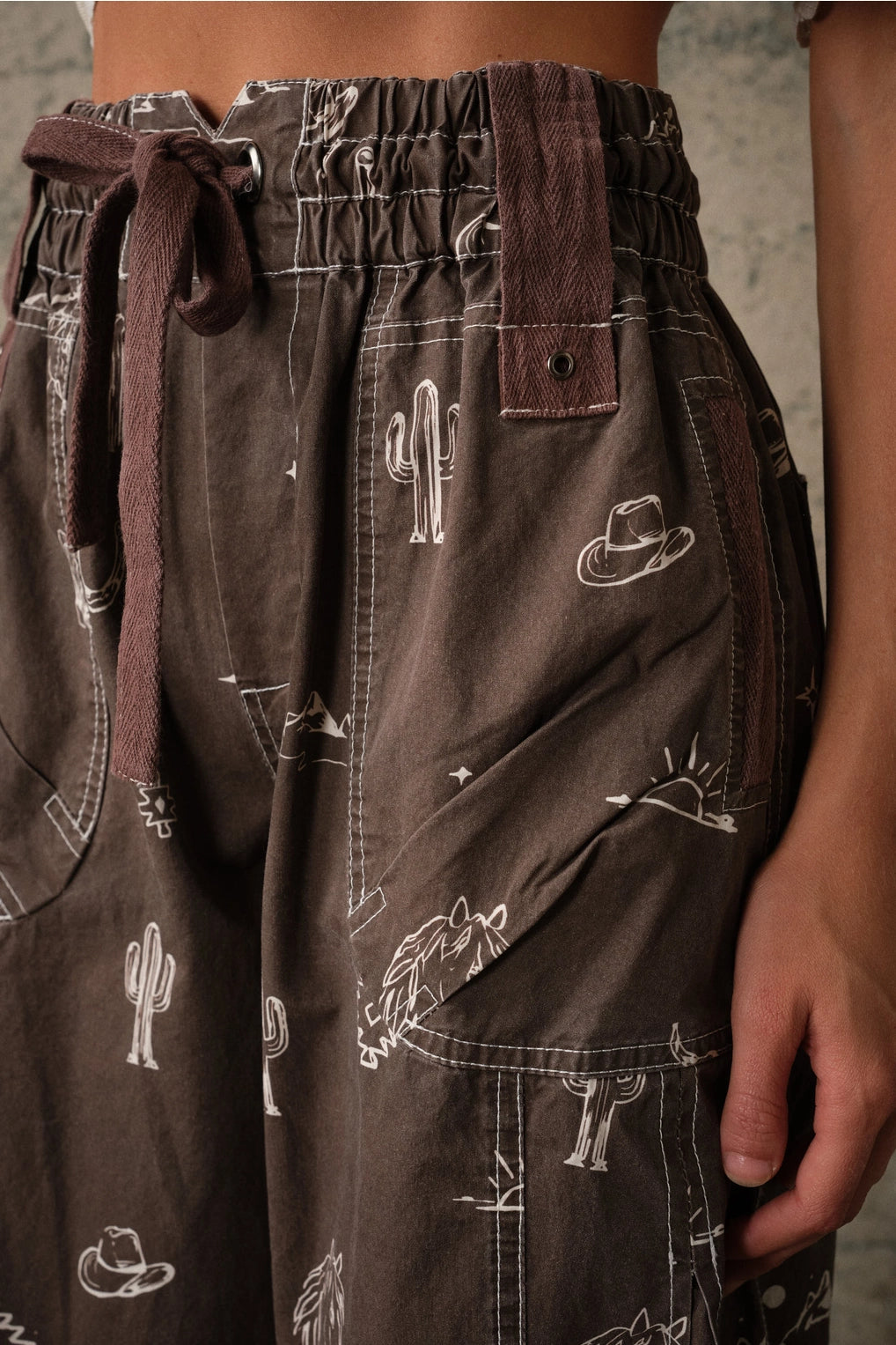 Western Print Cotton Cargo Pants