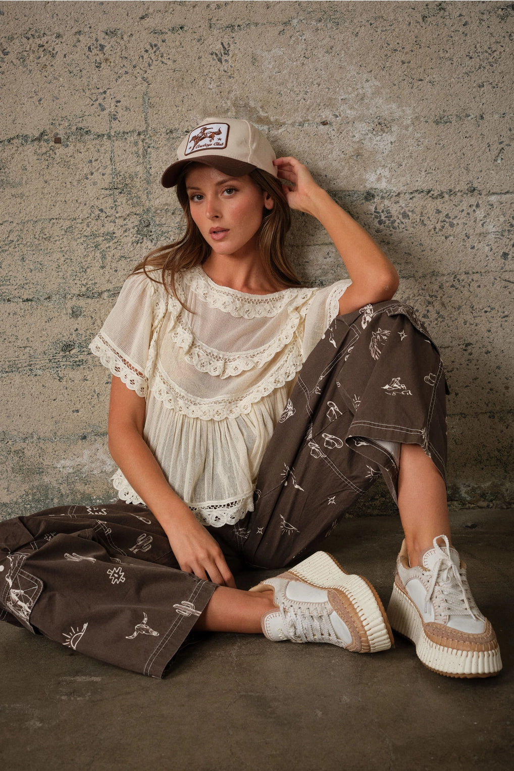 Western Print Cotton Cargo Pants
