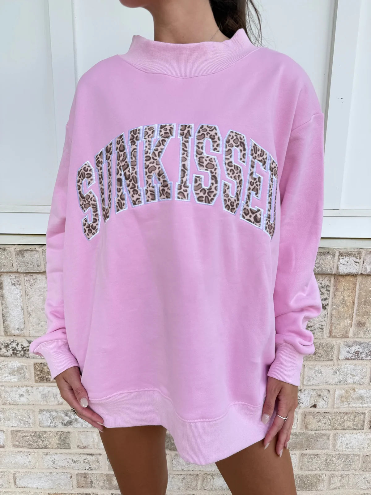 PINK/CHEETAH Oversized Mockneck - 100% Cotton