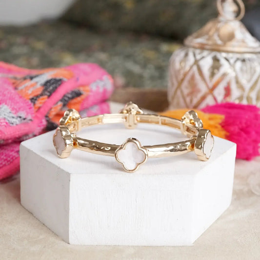 Clover Stretchy Bangle - White