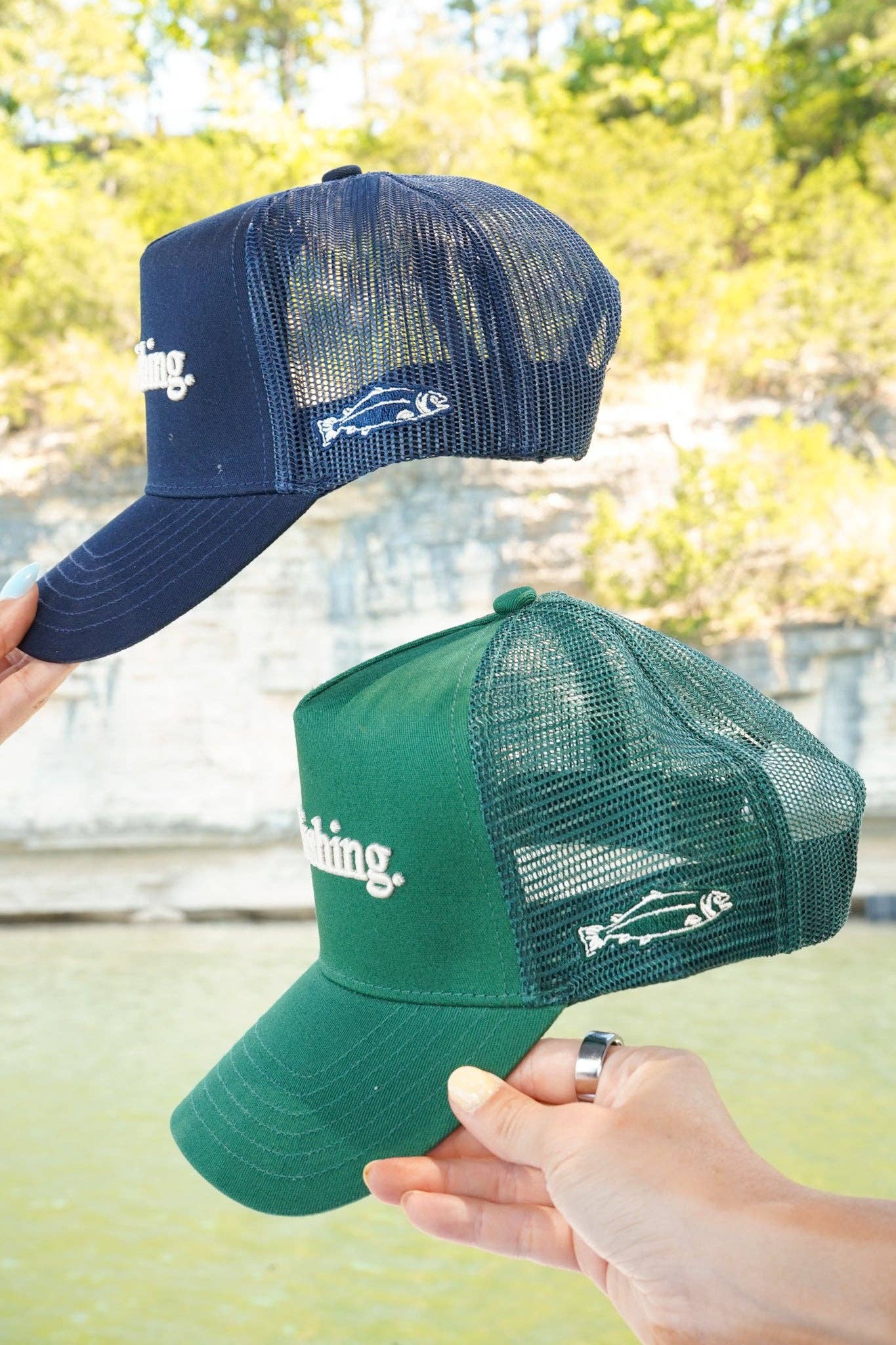 He's Fishing Trucker Hat - Green