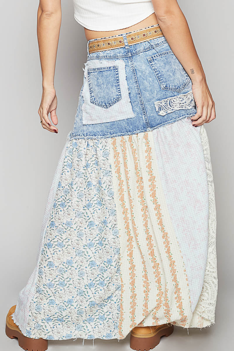 Denim Wildflower Quilted Skirt
