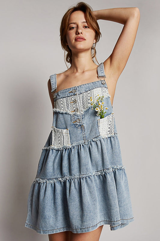 Frayed Edge Denim Overall Dress