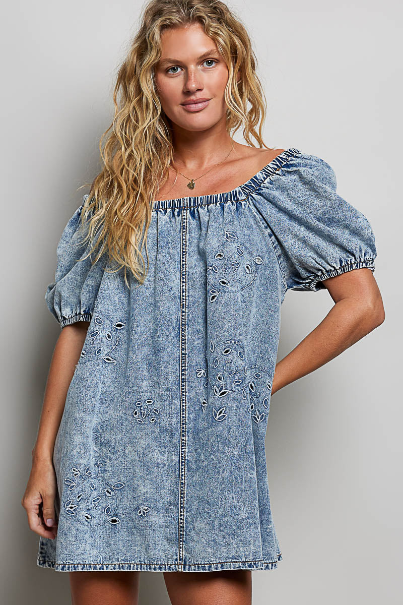 Off-Shoulder Denim Mini Dress