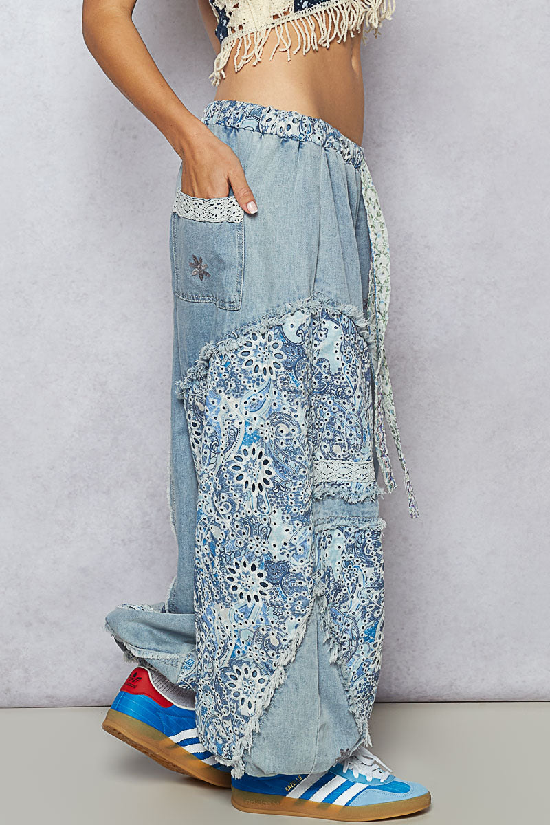 Patchwork Denim Woven Jogger