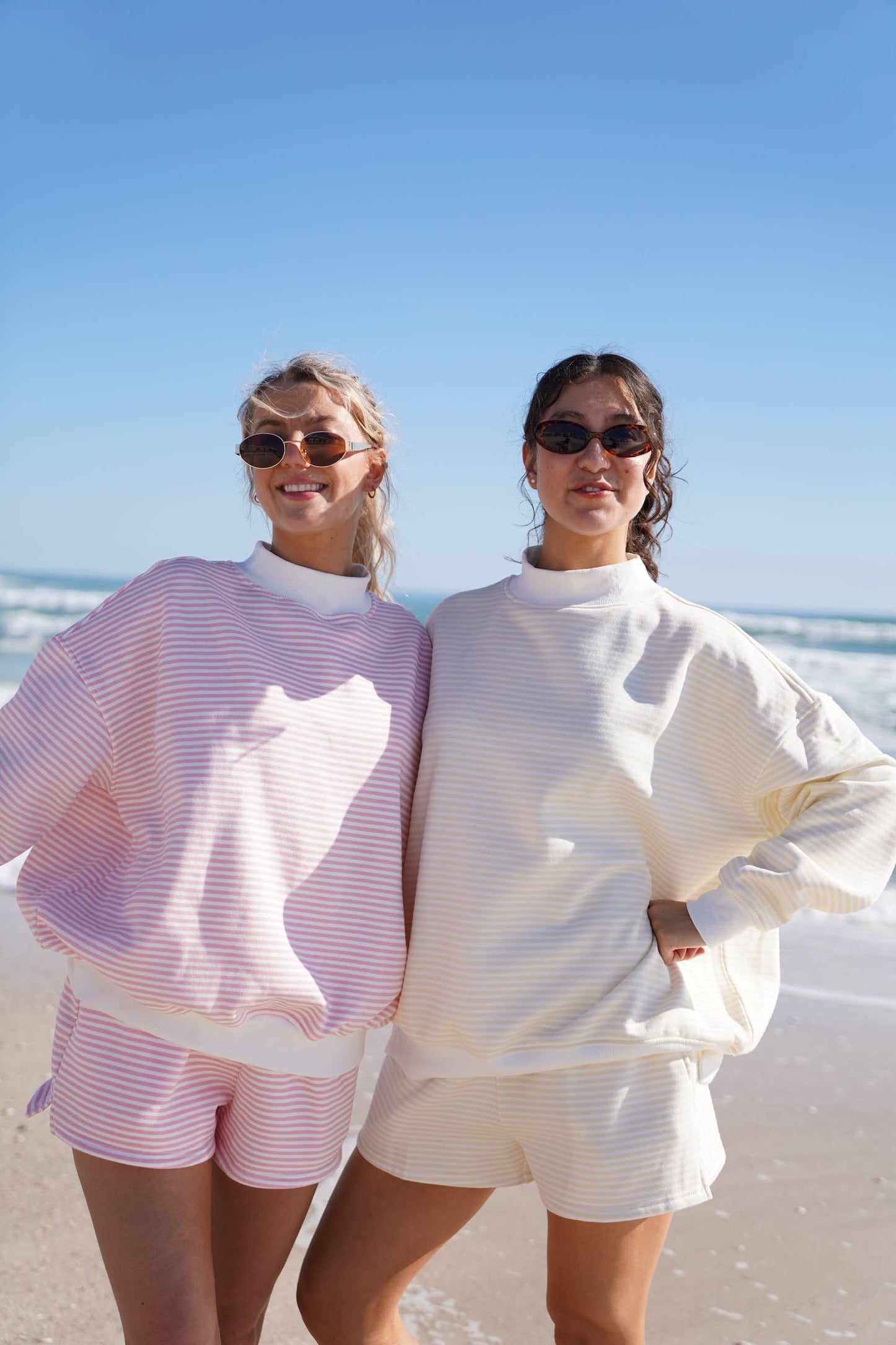 Baby Yellow and White Big Striped Mockneck Sweatshirt: Baby Yellow/White Big Stripes / Large