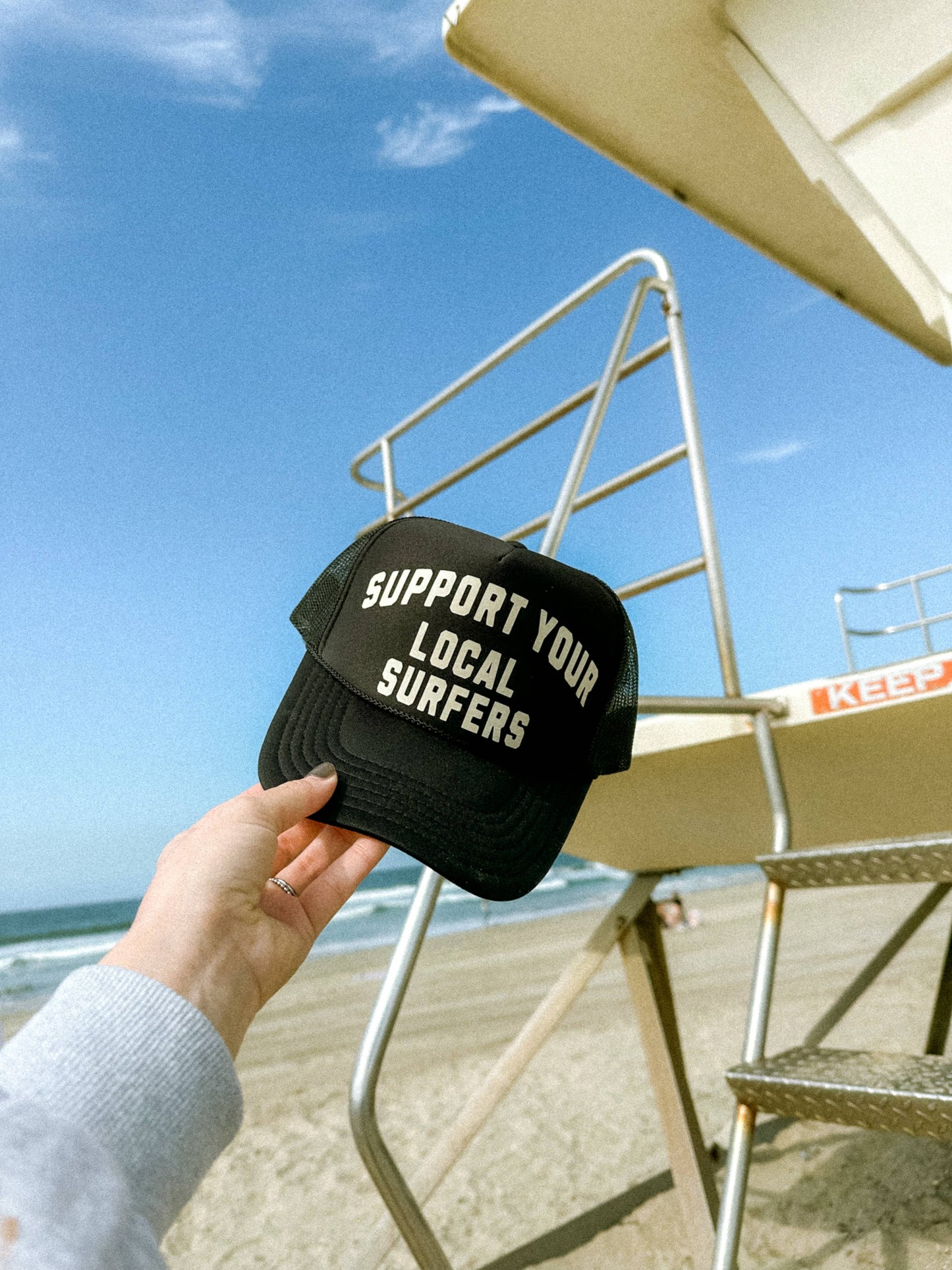 Support Your Local Surfers Foam Trucker Hat - Blue/Yellow