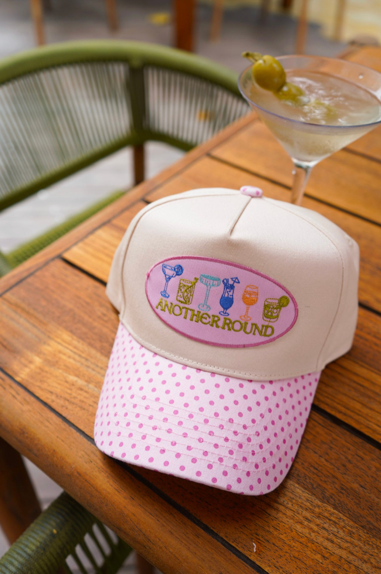 Another Round Pink Polka Dot Trucker
