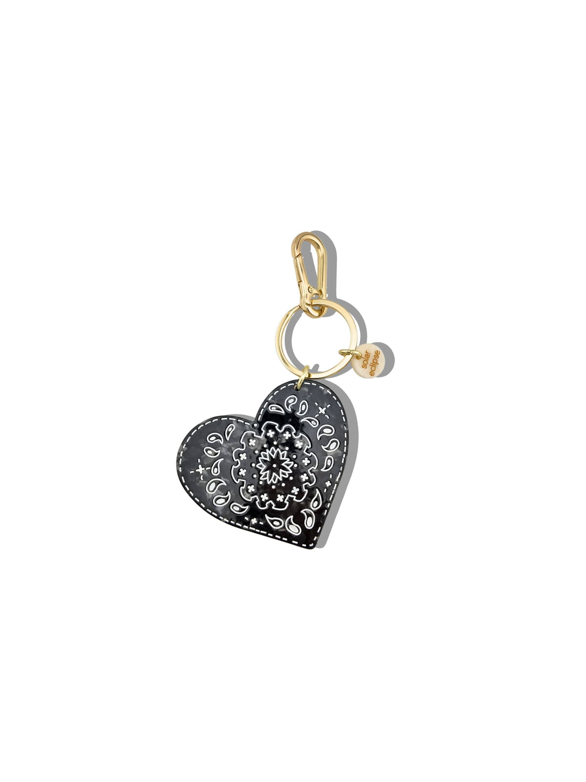 Hand painted Paisley Heart Bag Charm - Black/White