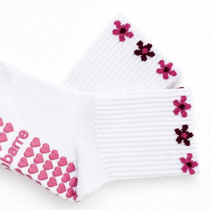 Flower Power Grip Socks - White/Pink