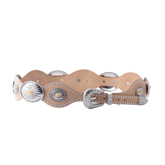 Festival Concho Western Wide Waist Belt - Taupe