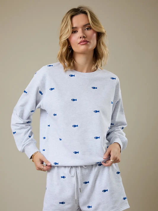 Fish Embroidered Crew