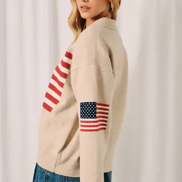 Collared USA Flag Sweater Zip Up
