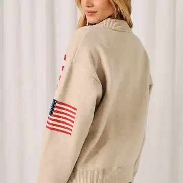Collared USA Flag Sweater Zip Up
