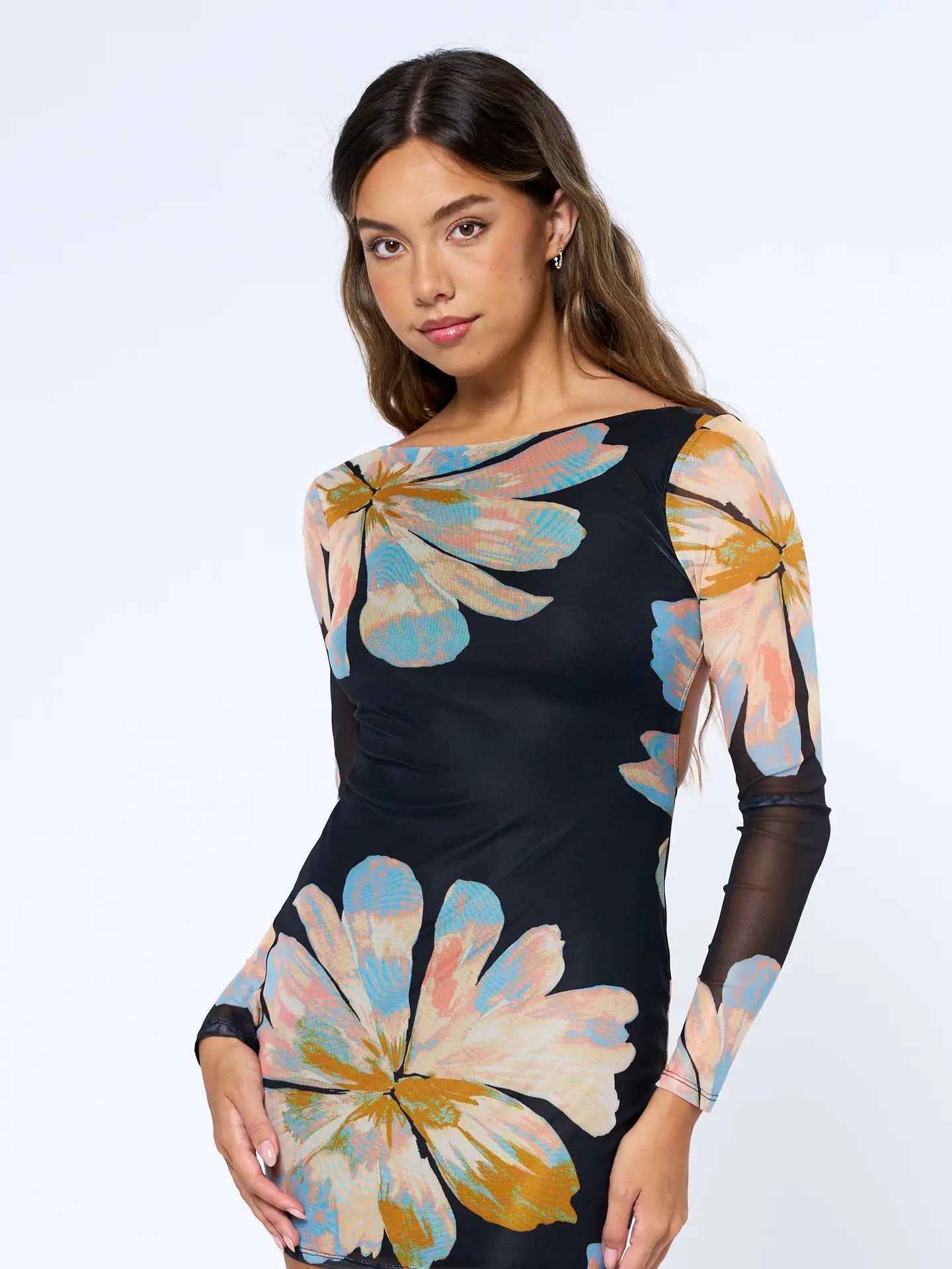 Floral Long Sleeve Mini Dress