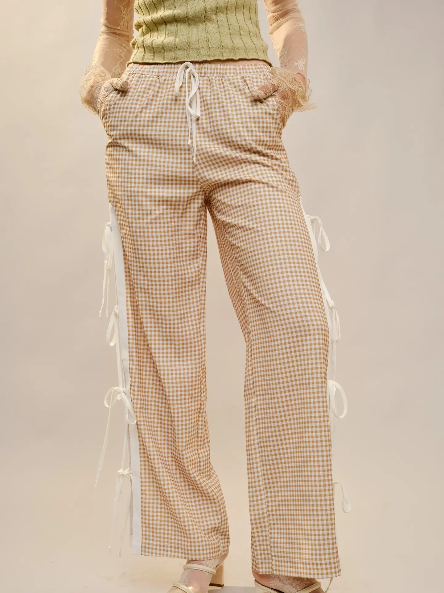 Gingham Side-Tie Pants