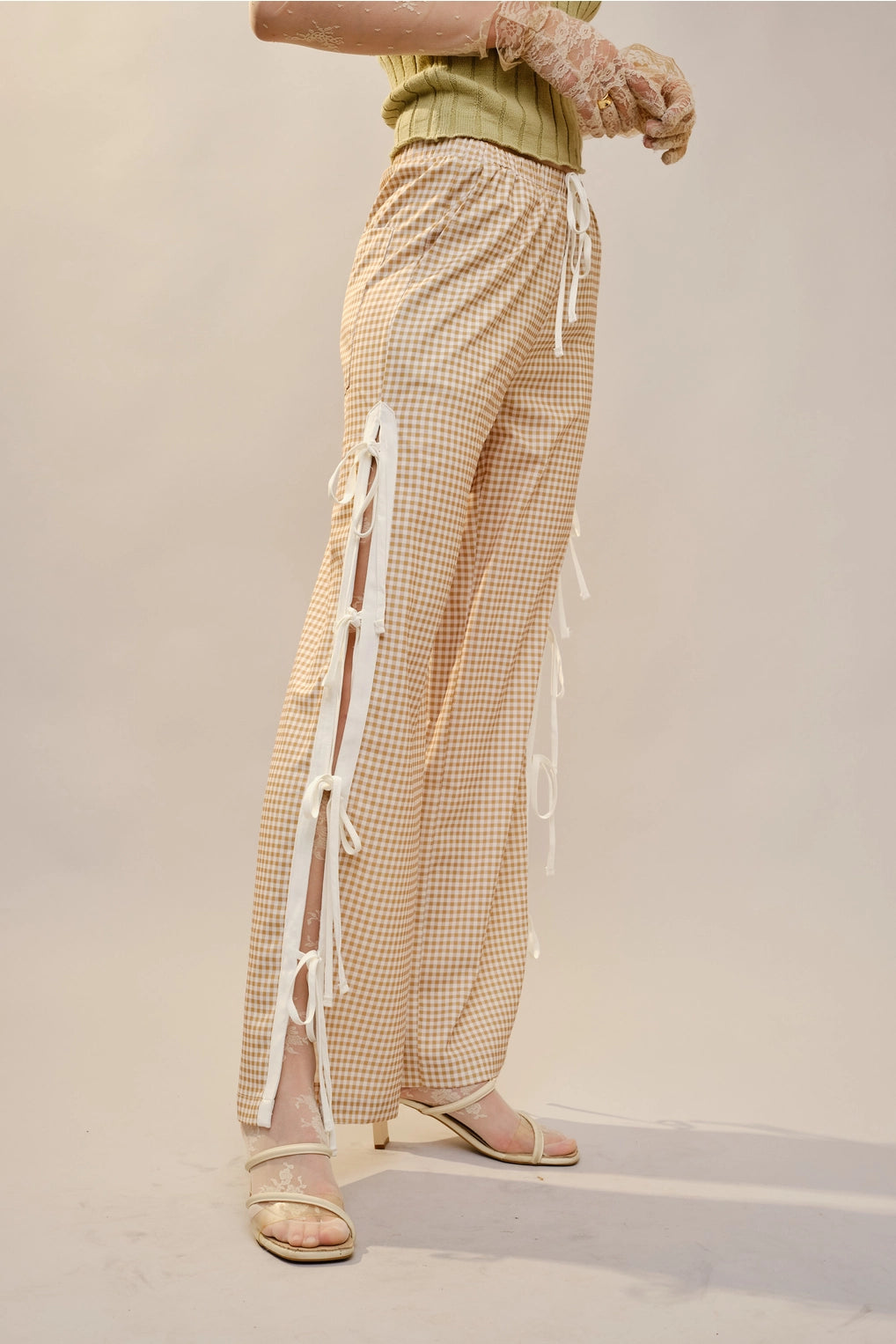 Gingham Side-Tie Pants