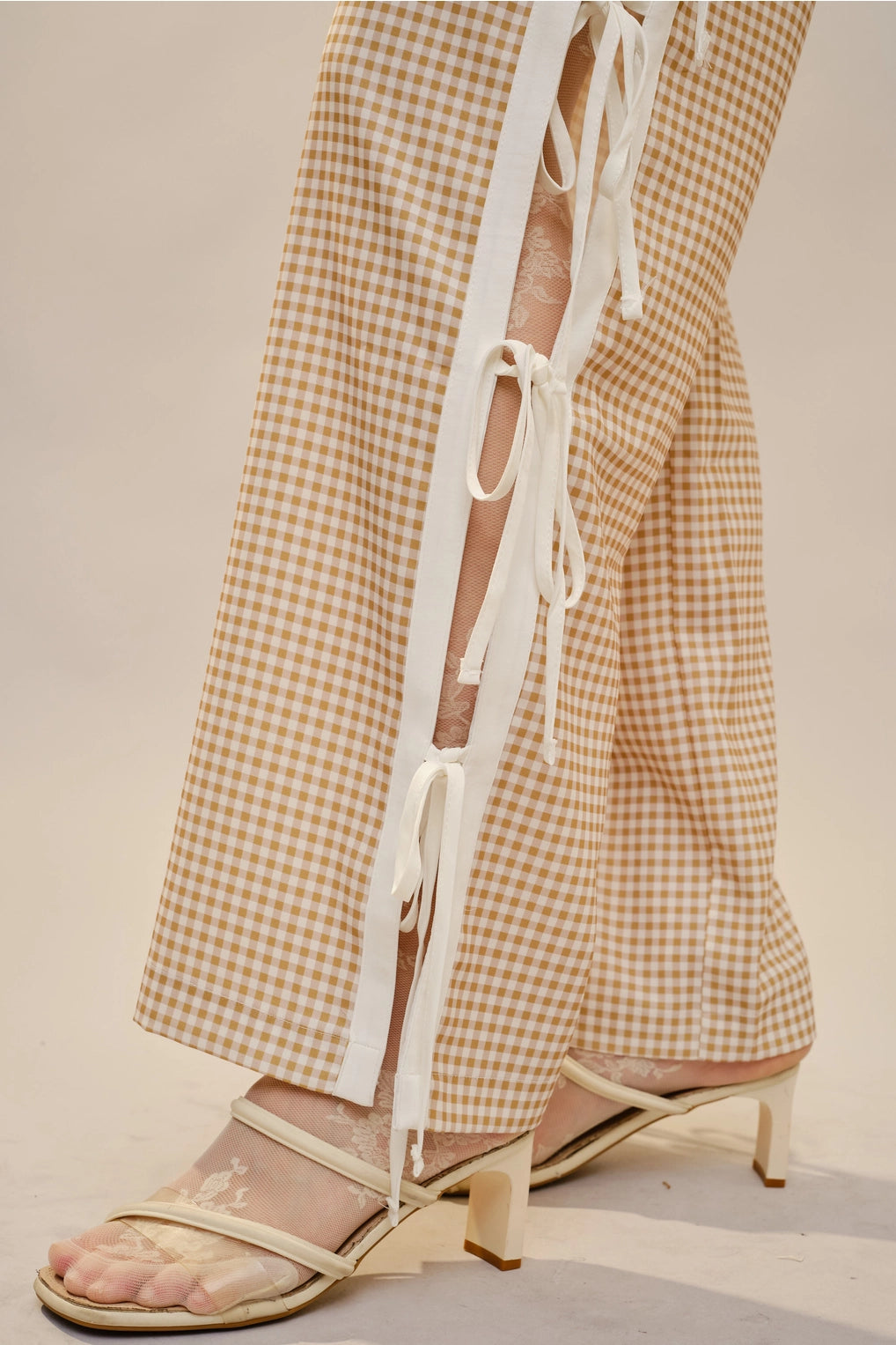 Gingham Side-Tie Pants