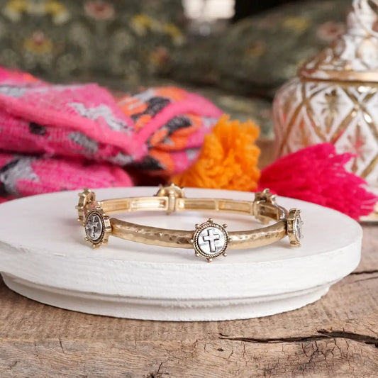 Cross Coin Bangle in Gold