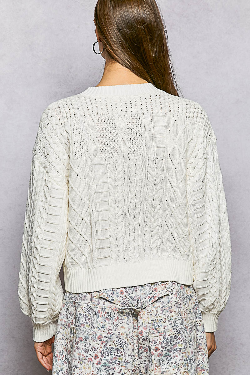 Cable Knit Flag Sweater - Ivory