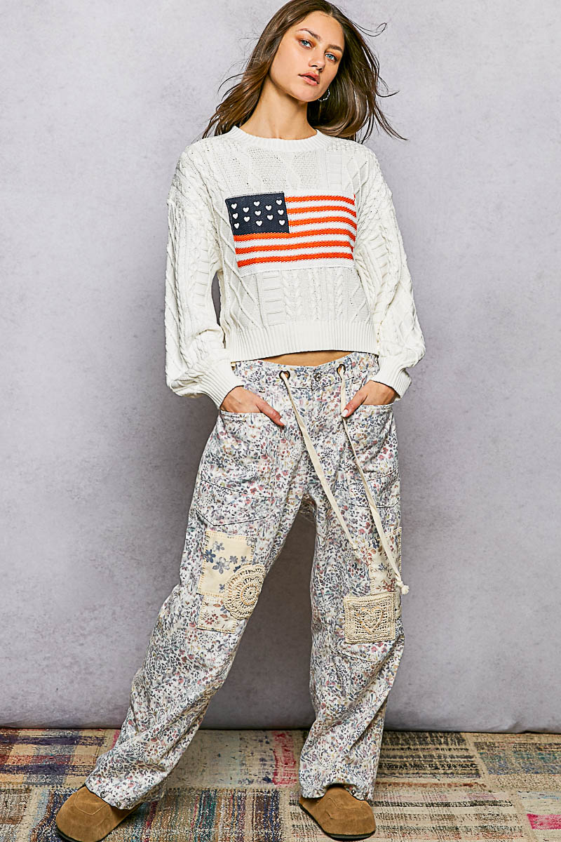Cable Knit Flag Sweater - Ivory