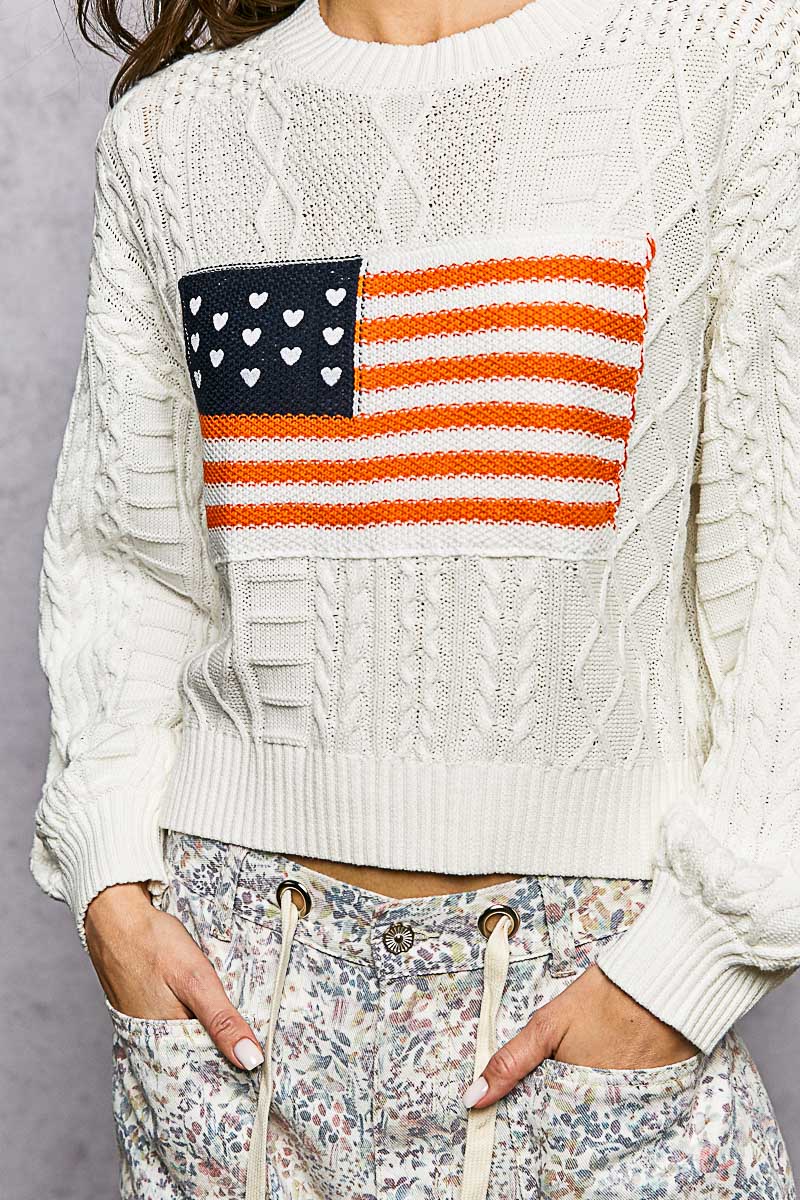 Cable Knit Flag Sweater - Ivory