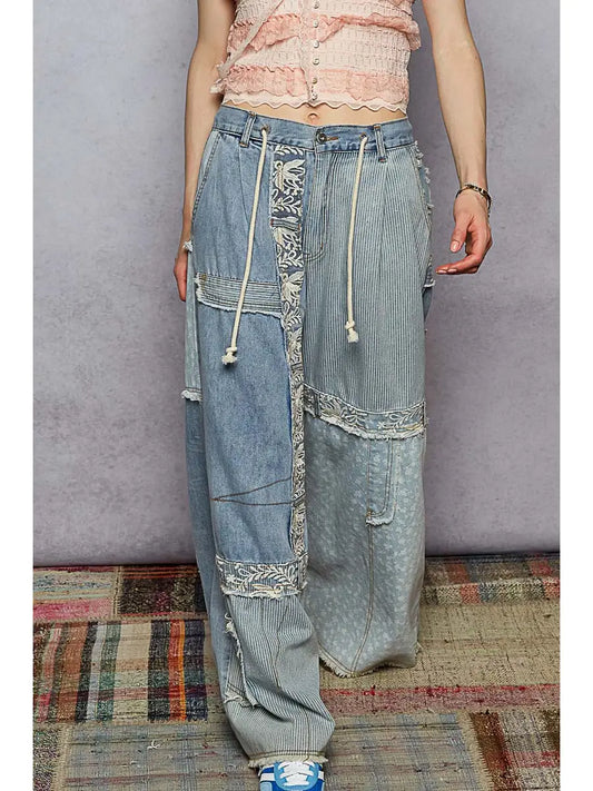Denim Patchwork Pants