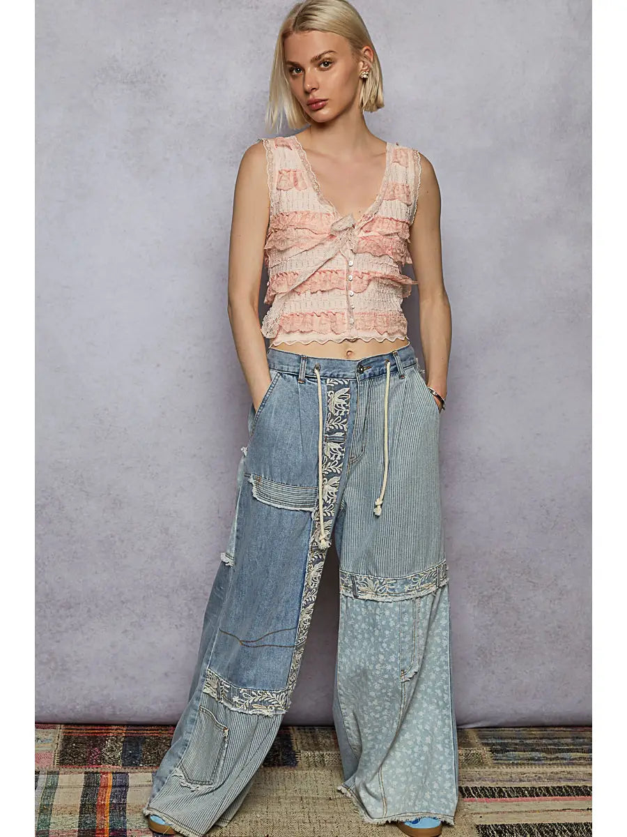 Denim Patchwork Pants