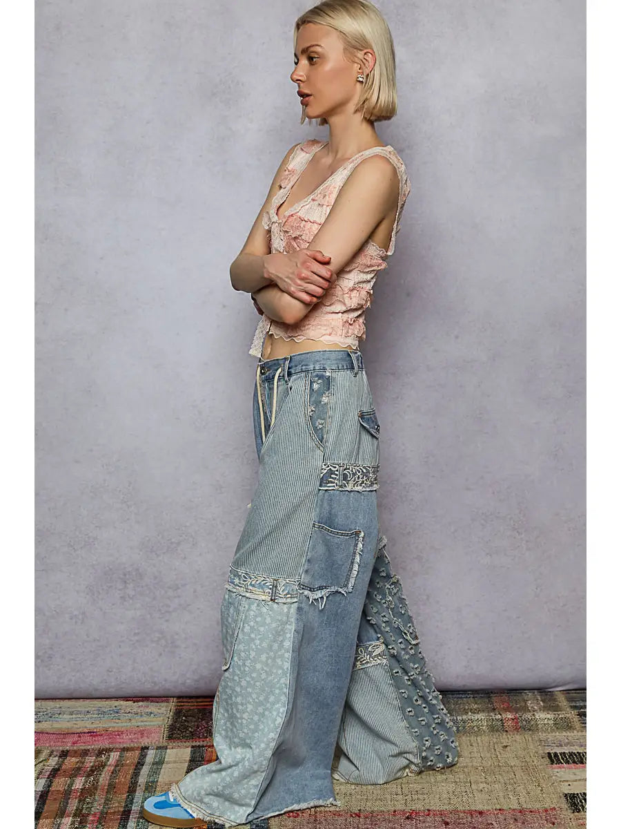 Denim Patchwork Pants