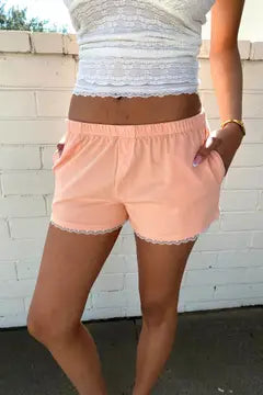 Lace Detail Cotton Boxer - Apricot