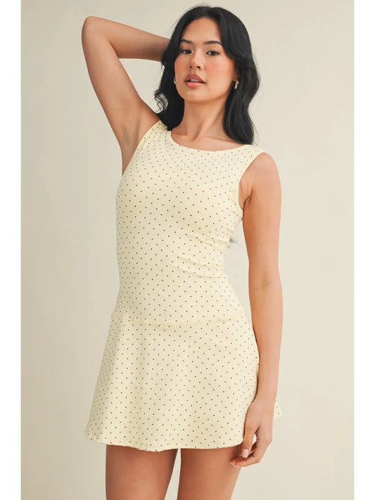 Polka Dot Drop Waist Mini Dress - Lemon