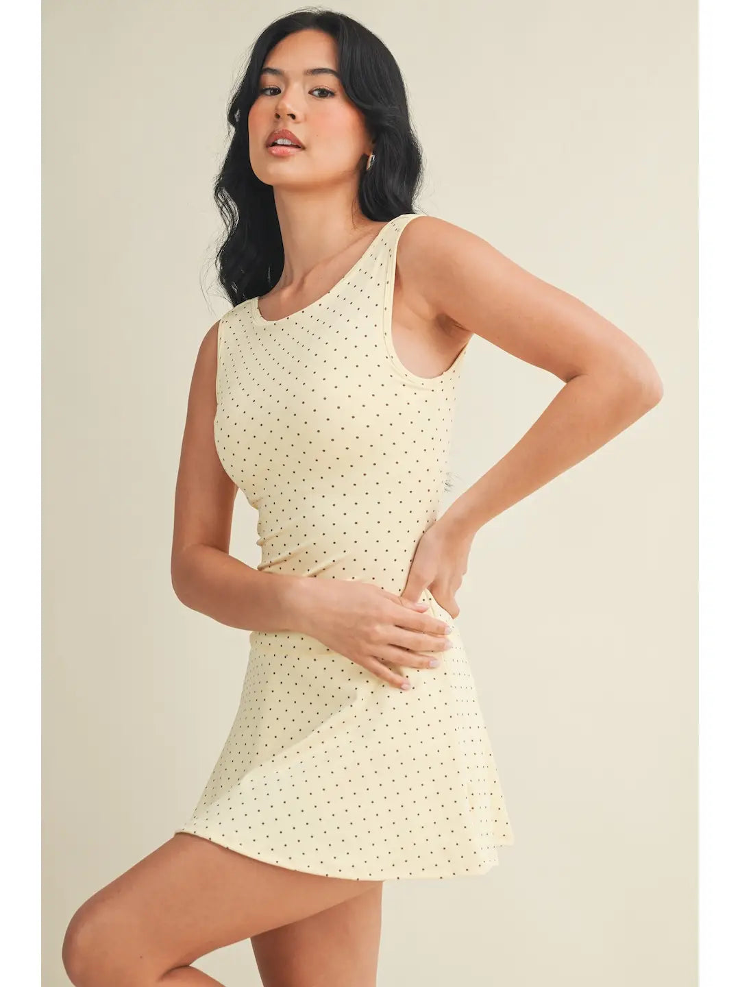 Polka Dot Drop Waist Mini Dress - Lemon