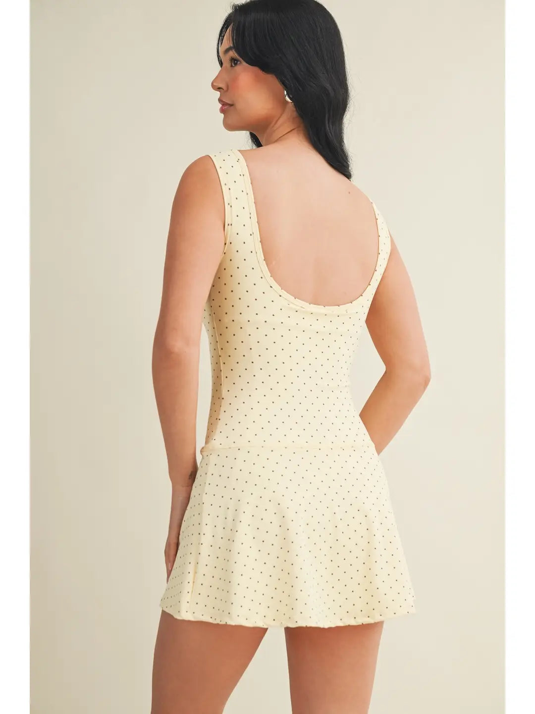 Polka Dot Drop Waist Mini Dress - Lemon