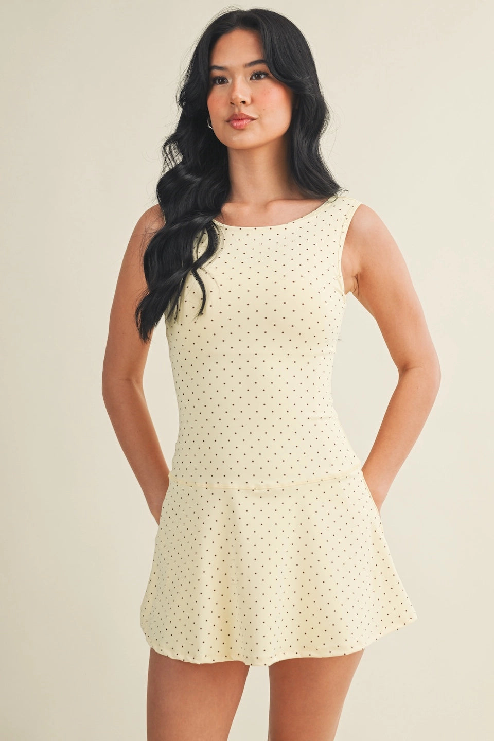 Polka Dot Drop Waist Mini Dress - Lemon
