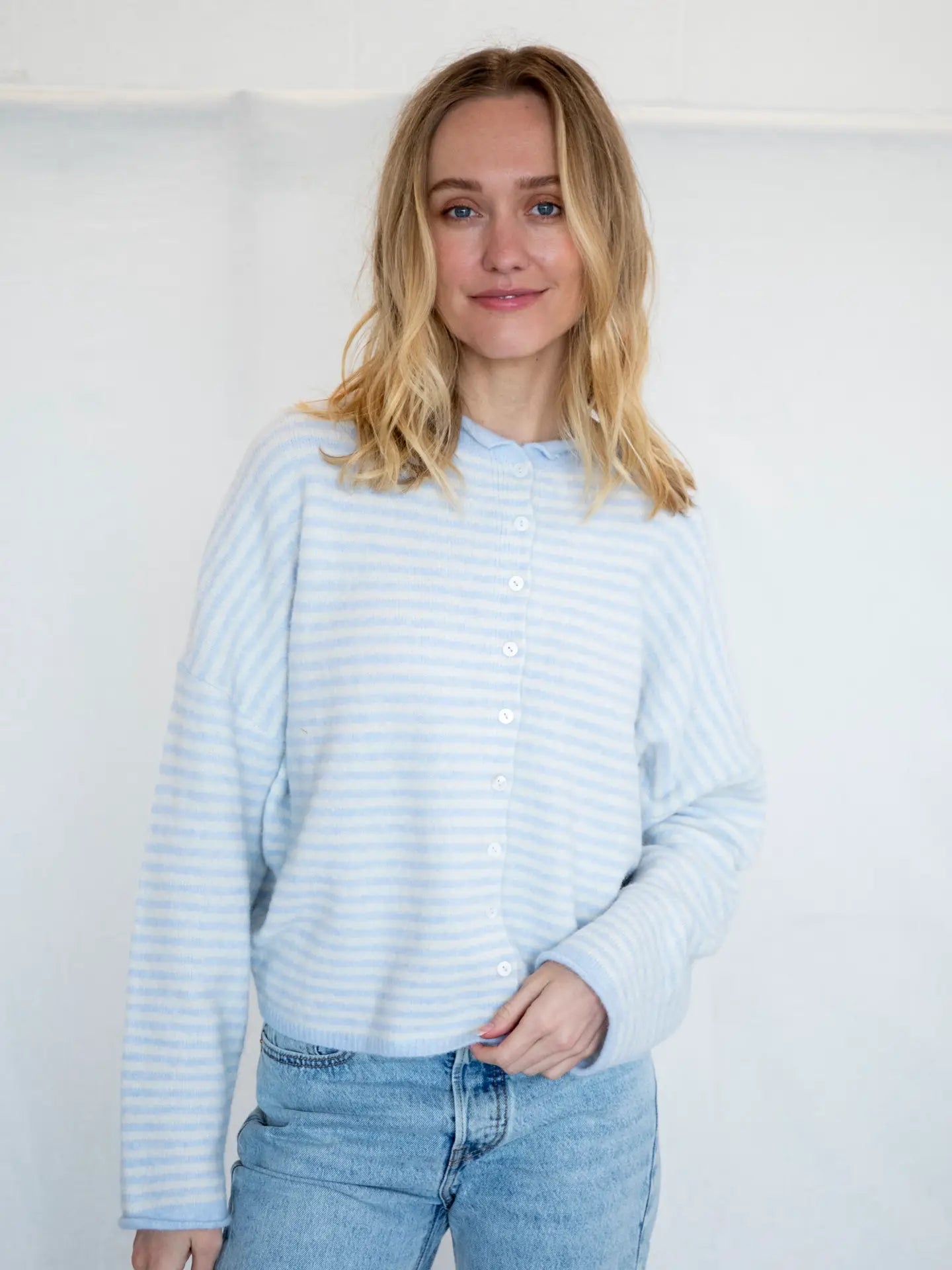 Piper Sweater - Mini Striped - Lt Blue