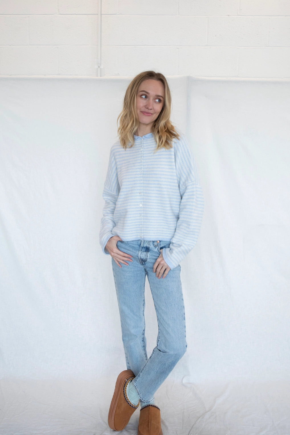 Piper Sweater - Mini Striped - Lt Blue