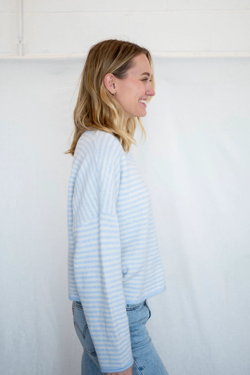 Piper Sweater - Mini Striped - Lt Blue