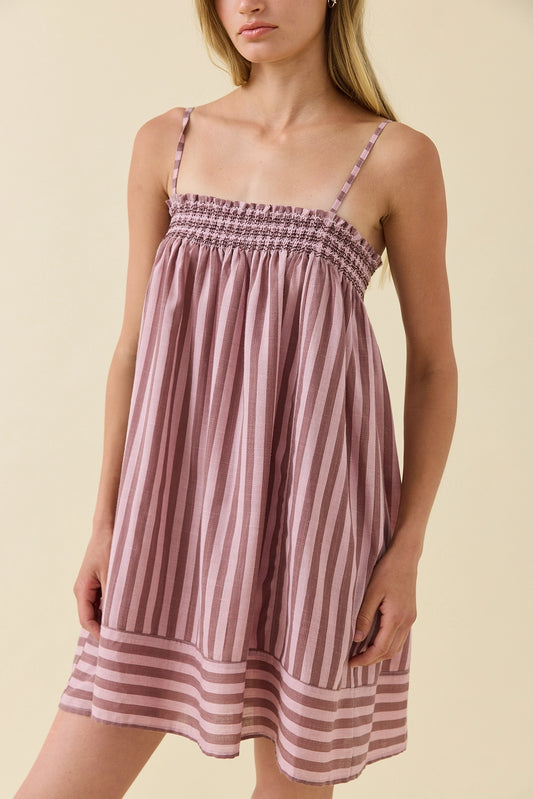 Smocked Stripe Cami Dress - Mauve