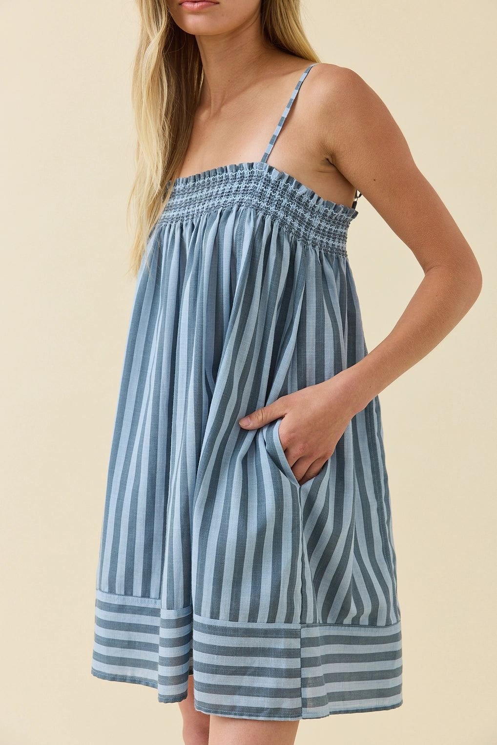 Smocked Stripe Cami Dress - Blue